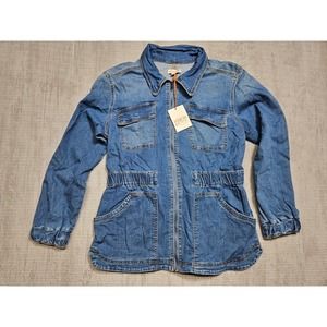 Knox Rose Women's Long Sleeve Utility Denim Jacket Large Blue